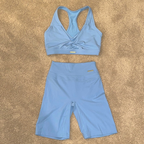Gymshark Other - Gymshark Whitney Simmons Goal Blue Mesh Sports Bra and Cycling Shorts set